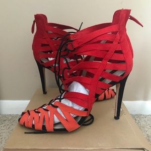 Zara Multicolor Coral/Red Tie Up Sandal Size 10